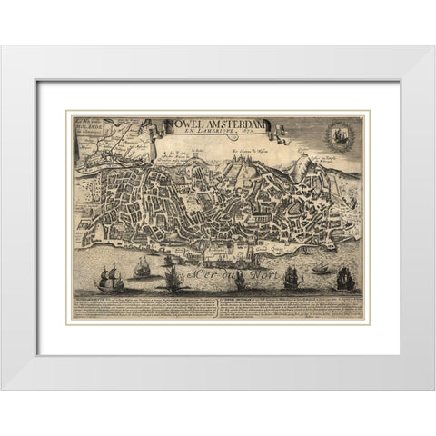 New Amsterdam in the Americas 1672 White Modern Wood Framed Art Print with Double Matting by Vintage Maps