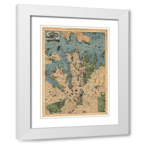 Aeroplane map of Sydney Australia 1922 White Modern Wood Framed Art Print with Double Matting by Vintage Maps