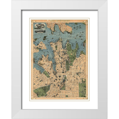 Aeroplane map of Sydney Australia 1922 White Modern Wood Framed Art Print with Double Matting by Vintage Maps