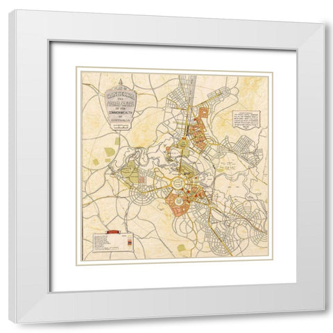 Canberra Australia 1927 White Modern Wood Framed Art Print with Double Matting by Vintage Maps