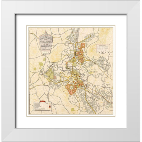 Canberra Australia 1927 White Modern Wood Framed Art Print with Double Matting by Vintage Maps