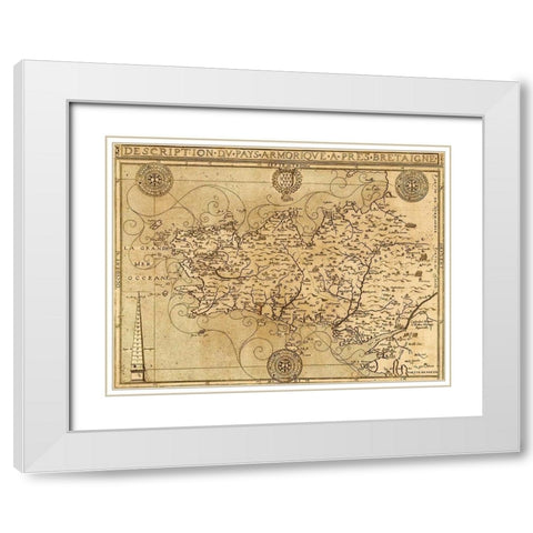 Bretaigne 1594 Brittany Coast White Modern Wood Framed Art Print with Double Matting by Vintage Maps