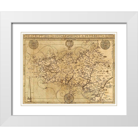 Bretaigne 1594 Brittany Coast White Modern Wood Framed Art Print with Double Matting by Vintage Maps
