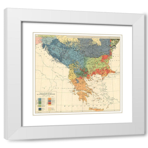 Ethnographic Map of the Balkan Peninsula 1918 White Modern Wood Framed Art Print with Double Matting by Vintage Maps