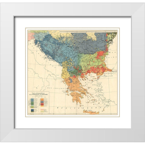 Ethnographic Map of the Balkan Peninsula 1918 White Modern Wood Framed Art Print with Double Matting by Vintage Maps