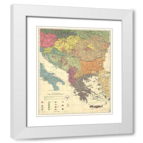 Peoples of the Balkans and Danube Area 1940 White Modern Wood Framed Art Print with Double Matting by Vintage Maps