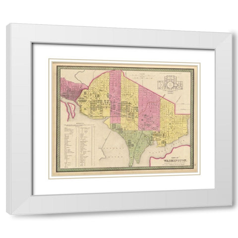 Washington DC City Plan 1849 White Modern Wood Framed Art Print with Double Matting by Vintage Maps
