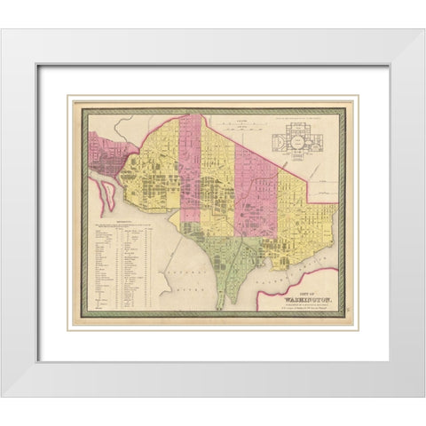 Washington DC City Plan 1849 White Modern Wood Framed Art Print with Double Matting by Vintage Maps