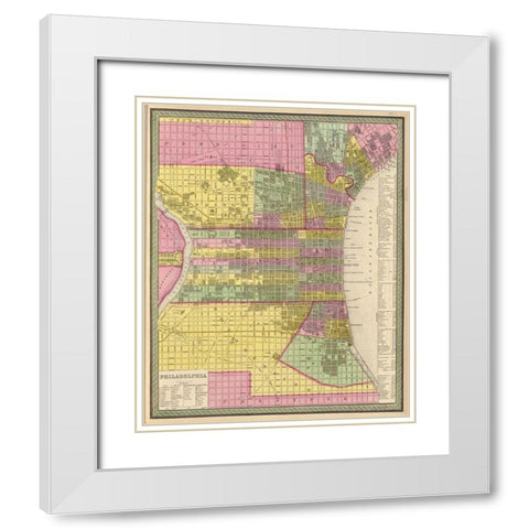 City of Philadelphia 1849 White Modern Wood Framed Art Print with Double Matting by Vintage Maps