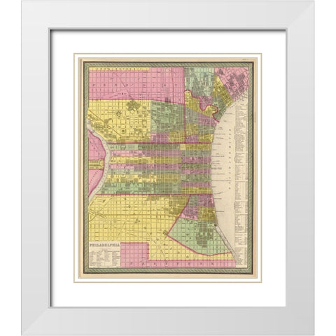 City of Philadelphia 1849 White Modern Wood Framed Art Print with Double Matting by Vintage Maps