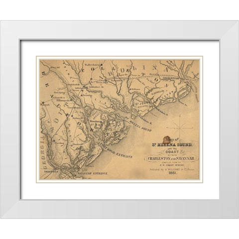 St Helena Sound and the coast between Charleston and Savannah 1861 White Modern Wood Framed Art Print with Double Matting by Vintage Maps