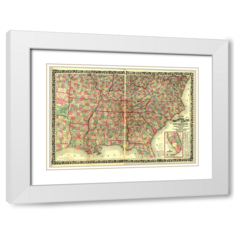 Southern States White Modern Wood Framed Art Print with Double Matting by Vintage Maps