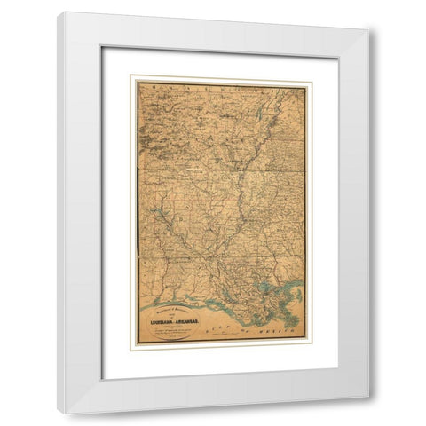 Louisiana and Arkansas White Modern Wood Framed Art Print with Double Matting by Vintage Maps