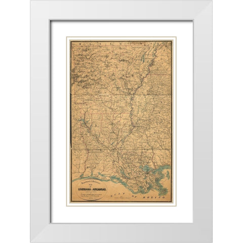 Louisiana and Arkansas White Modern Wood Framed Art Print with Double Matting by Vintage Maps