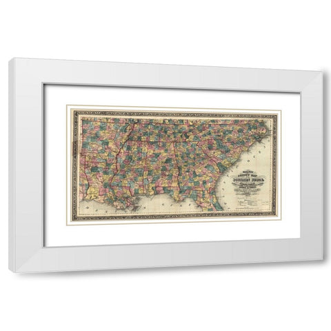 Railway and County Map of the Southern States White Modern Wood Framed Art Print with Double Matting by Vintage Maps