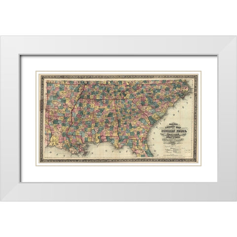 Railway and County Map of the Southern States White Modern Wood Framed Art Print with Double Matting by Vintage Maps