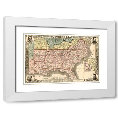 Southern States During the Rebellion 1863 White Modern Wood Framed Art Print with Double Matting by Vintage Maps