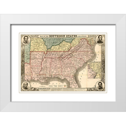 Southern States During the Rebellion 1863 White Modern Wood Framed Art Print with Double Matting by Vintage Maps