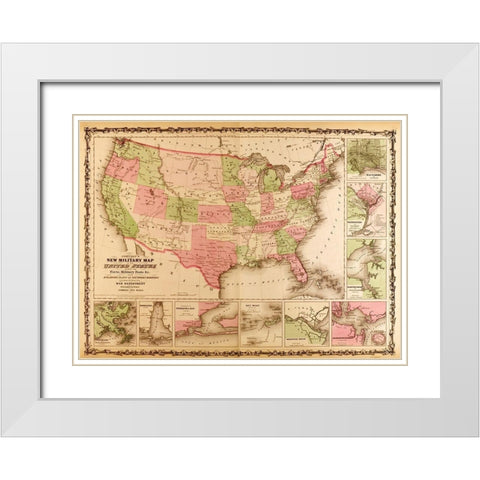 Military Map of the United states 1863 White Modern Wood Framed Art Print with Double Matting by Vintage Maps