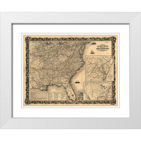 Statistical and military map of the middle and southern states 1861 White Modern Wood Framed Art Print with Double Matting by Vintage Maps