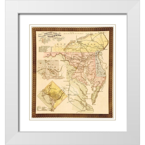 Pocket Map of the Probable Theatre of War 1861 White Modern Wood Framed Art Print with Double Matting by Vintage Maps