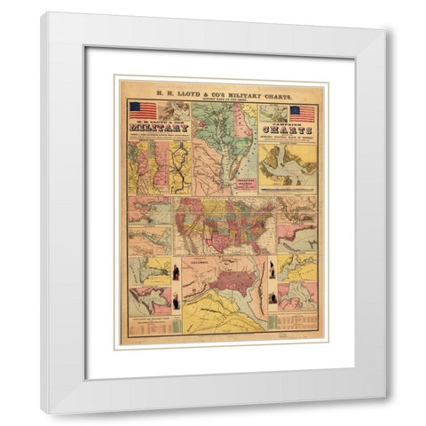 Campaign military charts showing the principal strategic places 1861 White Modern Wood Framed Art Print with Double Matting by Vintage Maps