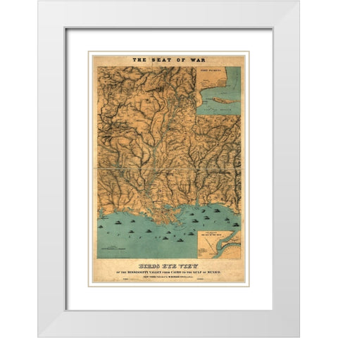 Birds eye view of the Mississippi Valley from Cairo to the Gulf of Mexico 1861 White Modern Wood Framed Art Print with Double Matting by Vintage Maps