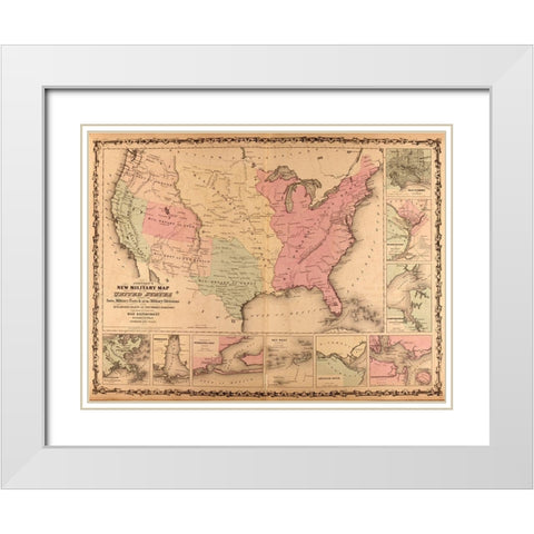 Military Map of the United States 1862 White Modern Wood Framed Art Print with Double Matting by Vintage Maps
