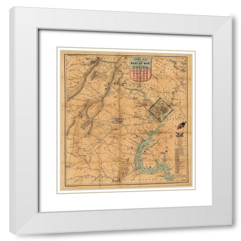 Army Map Theatre of War 1862 White Modern Wood Framed Art Print with Double Matting by Vintage Maps