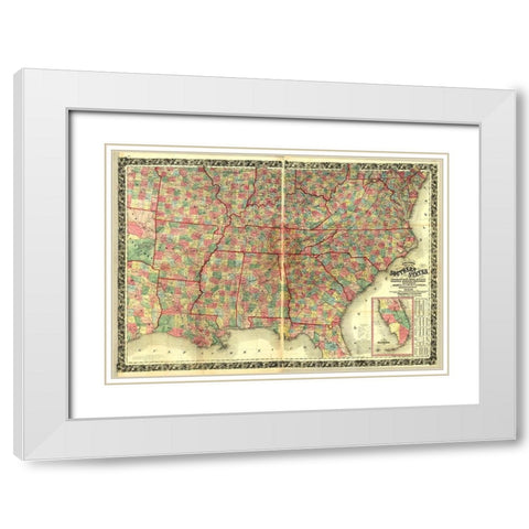 Southern States White Modern Wood Framed Art Print with Double Matting by Vintage Maps