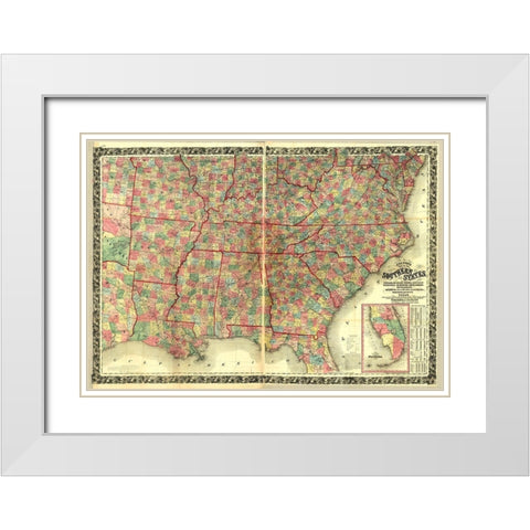 Southern States White Modern Wood Framed Art Print with Double Matting by Vintage Maps