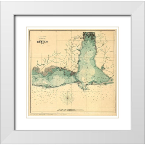 Approaches to Mobile Alabama 1864 White Modern Wood Framed Art Print with Double Matting by Vintage Maps