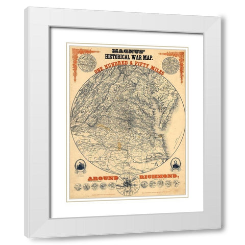 150 Miles Around Richmond 1864 White Modern Wood Framed Art Print with Double Matting by Vintage Maps