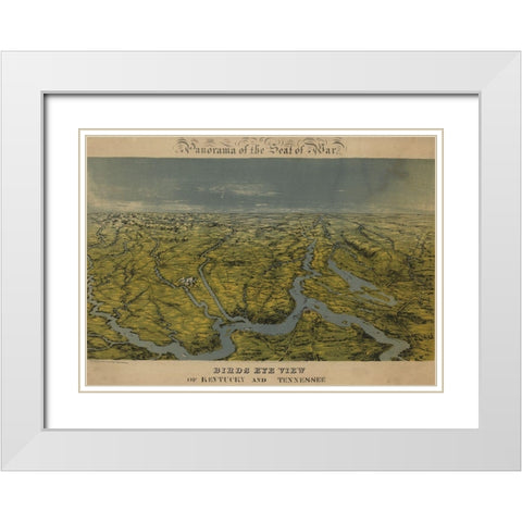 Birds eye view of Kentucky and Tennessee 1862 White Modern Wood Framed Art Print with Double Matting by Vintage Maps