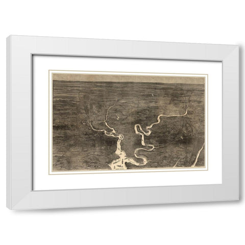 Aerial View of Grants Move on Petersburg 1864 White Modern Wood Framed Art Print with Double Matting by Vintage Maps