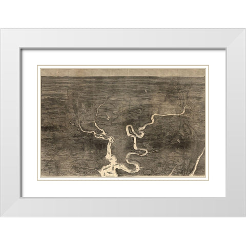 Aerial View of Grants Move on Petersburg 1864 White Modern Wood Framed Art Print with Double Matting by Vintage Maps