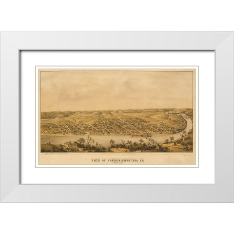 Fredericksburg aerial view 1863 White Modern Wood Framed Art Print with Double Matting by Vintage Maps