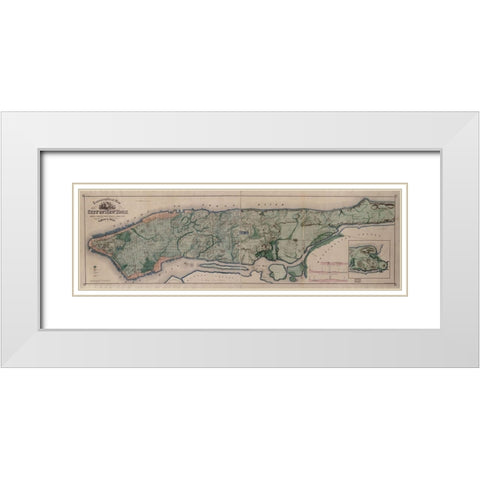 Manhattan Island 1865 White Modern Wood Framed Art Print with Double Matting by Vintage Maps