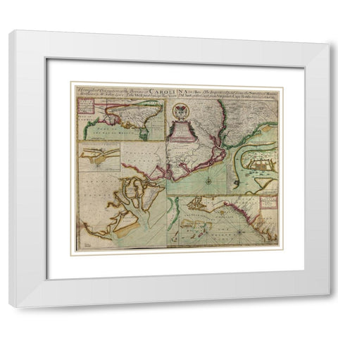 Carolinas in 1711 White Modern Wood Framed Art Print with Double Matting by Vintage Maps