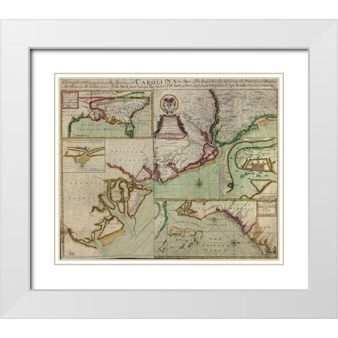 Carolinas in 1711 White Modern Wood Framed Art Print with Double Matting by Vintage Maps