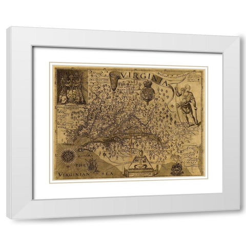 Virginia Discovered and described by john Smith 1606 White Modern Wood Framed Art Print with Double Matting by Vintage Maps
