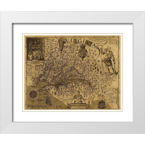 Virginia Discovered and described by john Smith 1606 White Modern Wood Framed Art Print with Double Matting by Vintage Maps