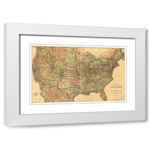 Pacific Railroads of The United States 1883 White Modern Wood Framed Art Print with Double Matting by Vintage Maps