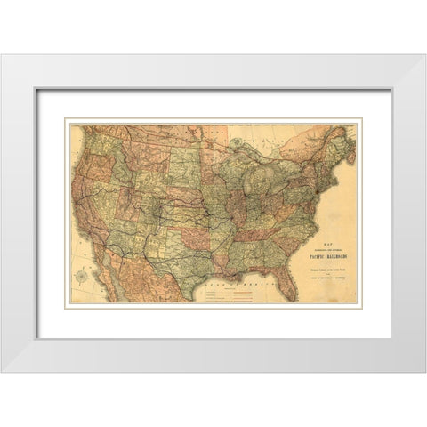 Pacific Railroads of The United States 1883 White Modern Wood Framed Art Print with Double Matting by Vintage Maps