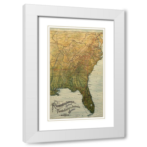 Richmond and Danville 1893 White Modern Wood Framed Art Print with Double Matting by Vintage Maps