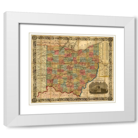 Railroad Township Map of the States of Ohio 1854 White Modern Wood Framed Art Print with Double Matting by Vintage Maps