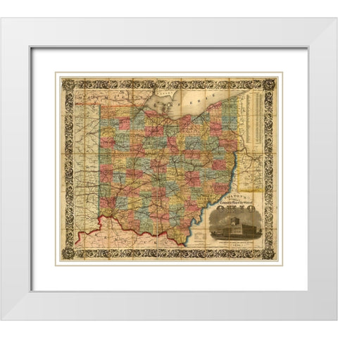Railroad Township Map of the States of Ohio 1854 White Modern Wood Framed Art Print with Double Matting by Vintage Maps