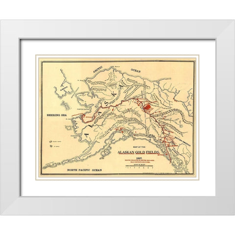 Alaskan Gold Fields 1897 White Modern Wood Framed Art Print with Double Matting by Vintage Maps
