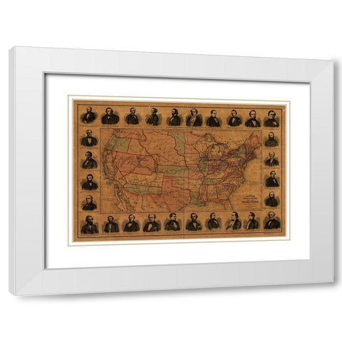 Railroad Barons with US Lines and Proposed Mail Routes White Modern Wood Framed Art Print with Double Matting by Vintage Maps