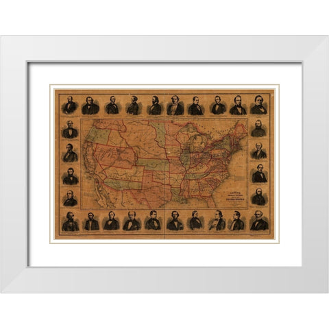 Railroad Barons with US Lines and Proposed Mail Routes White Modern Wood Framed Art Print with Double Matting by Vintage Maps